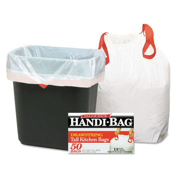 Handi-Bag® Drawstring Kitchen Bags, 13 Gal, 0.6 Mil, 24" X 27.38", White, 50-box freeshipping - TVN Wholesale